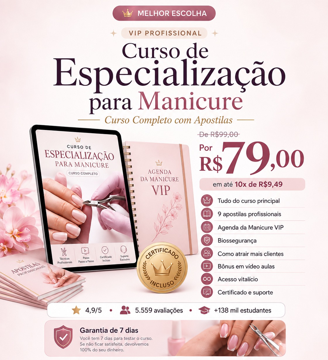 Materiais da Especialização para Manicure: curso, apostilas e agenda